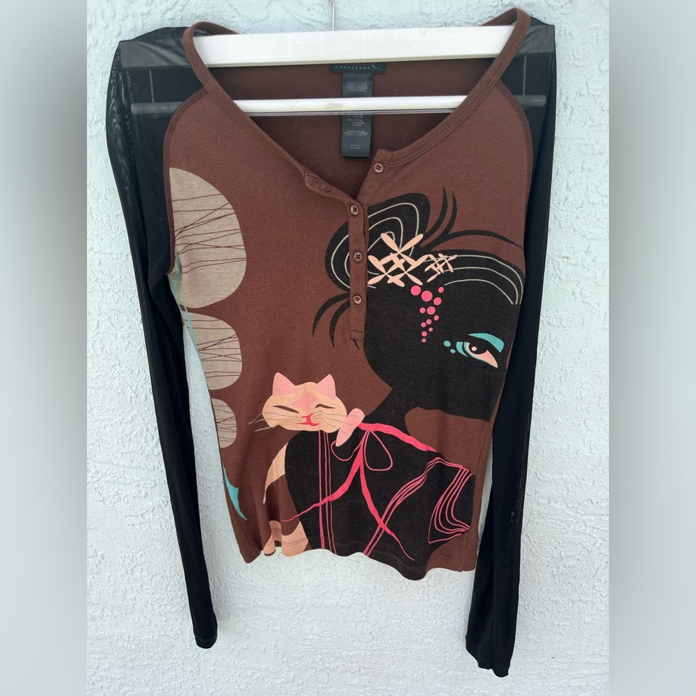 Vintage Custo Barcelona Long-sleeved Top with Cat. Size 1